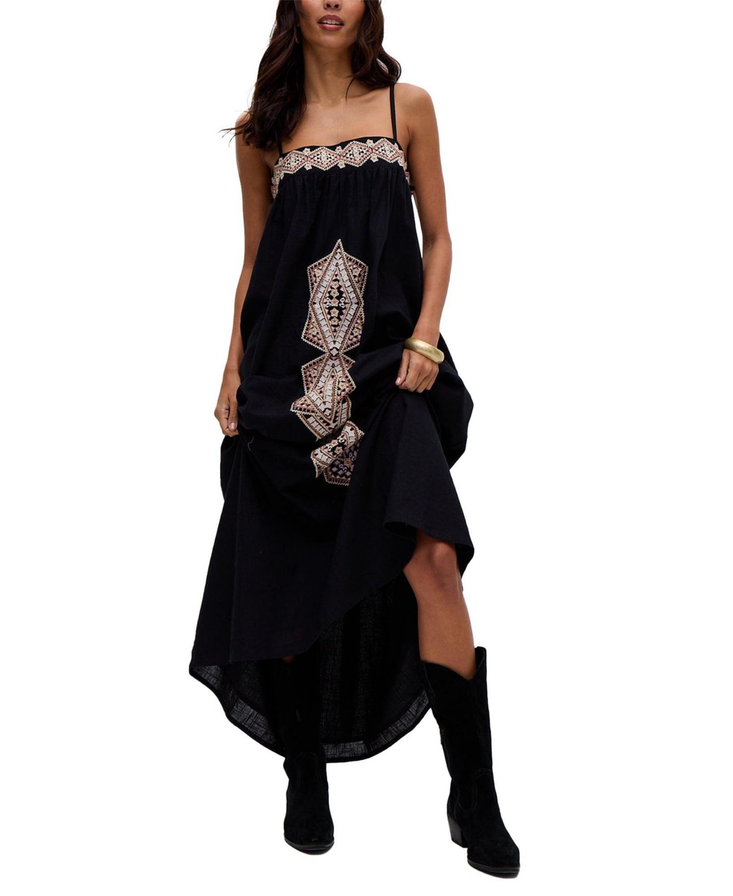 Женское платье Raffya Sapphire Spaghetti Strap Embroidered Maxi, цвет: Чёрный — фото 2