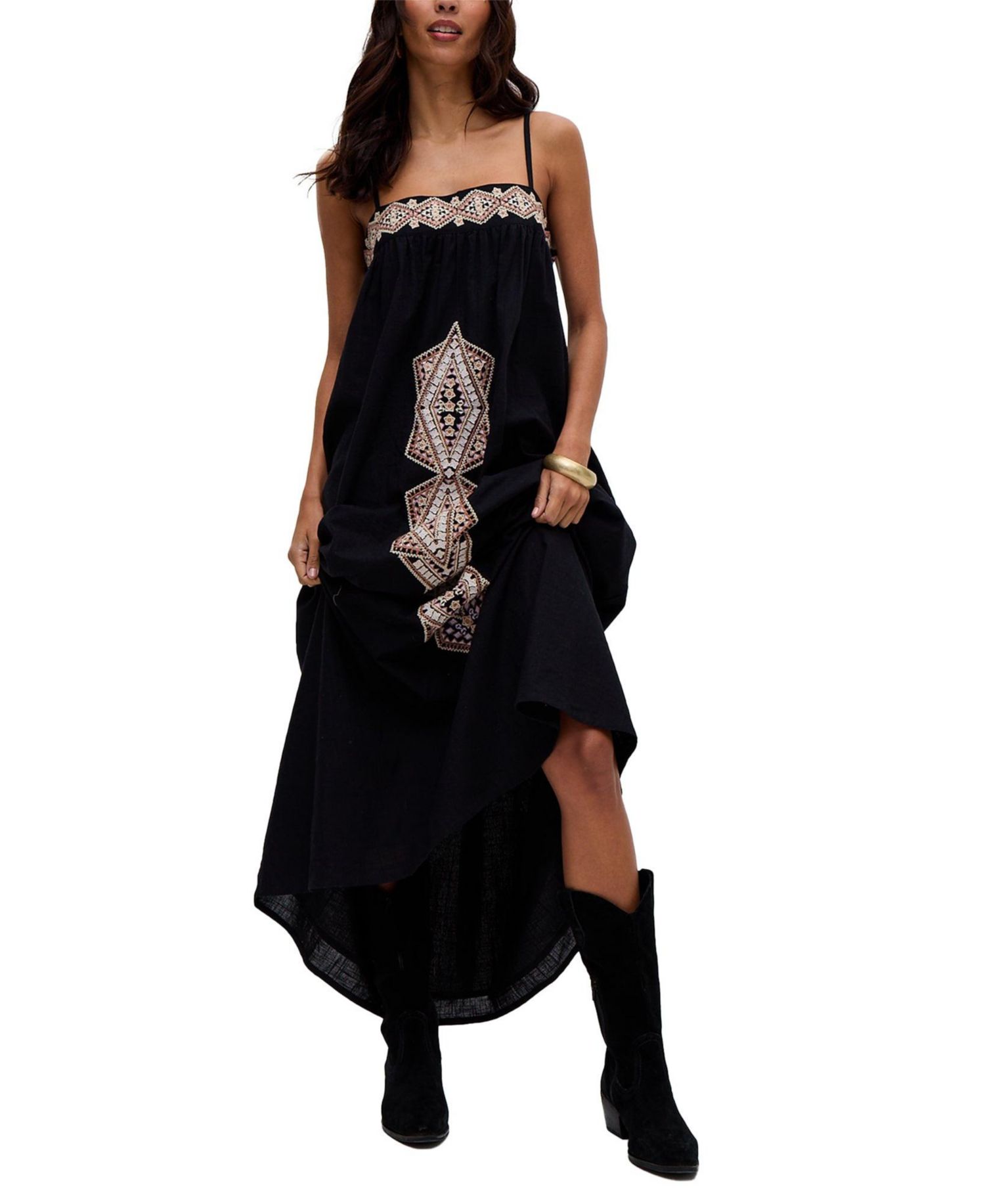Women's Sapphire Spaghetti Strap Embroidered Maxi Dress