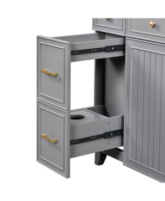 36" Solid Wood & Ceramic Hairdryer Drawer Bathroom Vanity with Soft-Close Doors