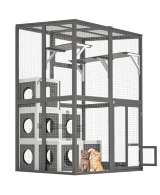 Outdoor Wooden Cat Catio - Large Grey