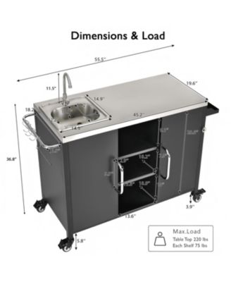 14.9"x14.9"x10.2"Outdoor Kitchen Island with Sink & Grill Cart