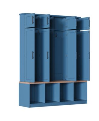 Farmhouse Hall Tree Bench with Hidden Hooks & Shoe Cabinet