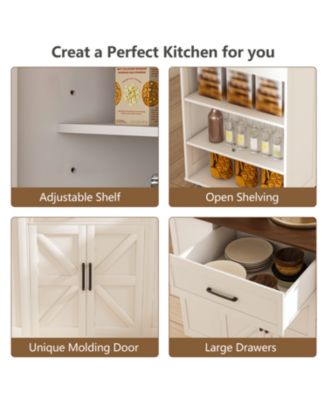 46" Kitchen Island on Wheels with Storage & Power Outlet - White