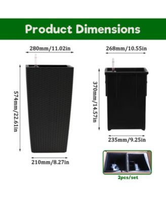 22" Faux Rattan Self-Watering Square Planter 2-Pack