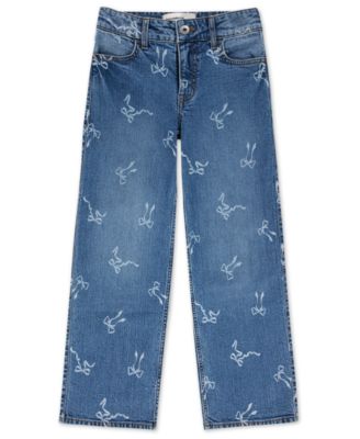 Girls' High Waist Wide Leg Bow Print Jeans