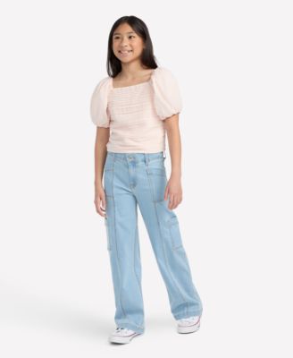 Girls High Rise Wide Leg Utility Jeans