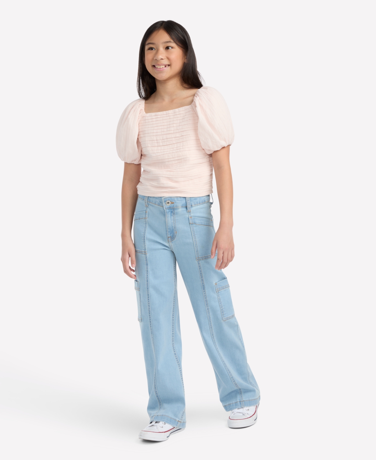 Abercrombie Girls High Rise Wide Leg Utility Jeans In Blue