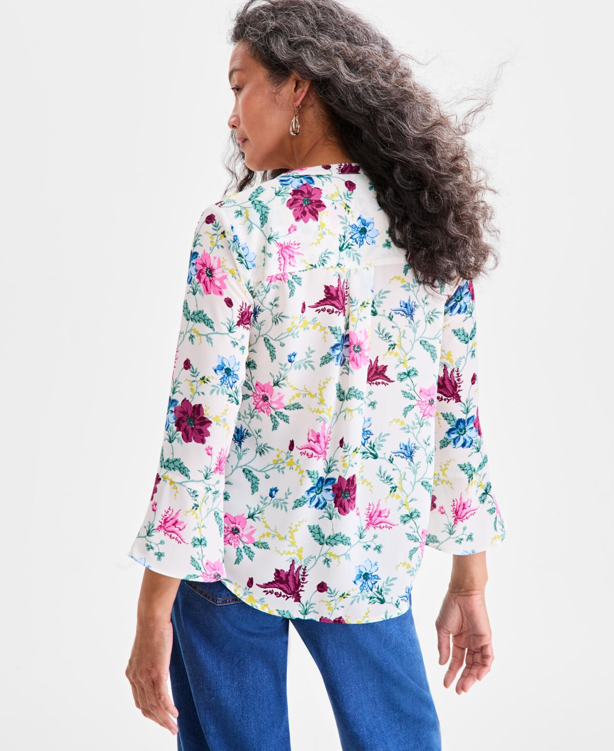 Style & Co Women's Printed Pintuck Ruffle Sleeve Top, Exclusively At Macy's In Multi