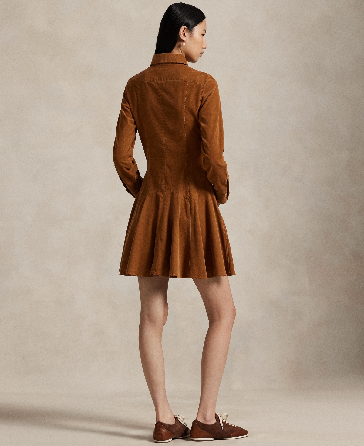 Polo Ralph Lauren Corduroy Collared Shirt Dress In Brown