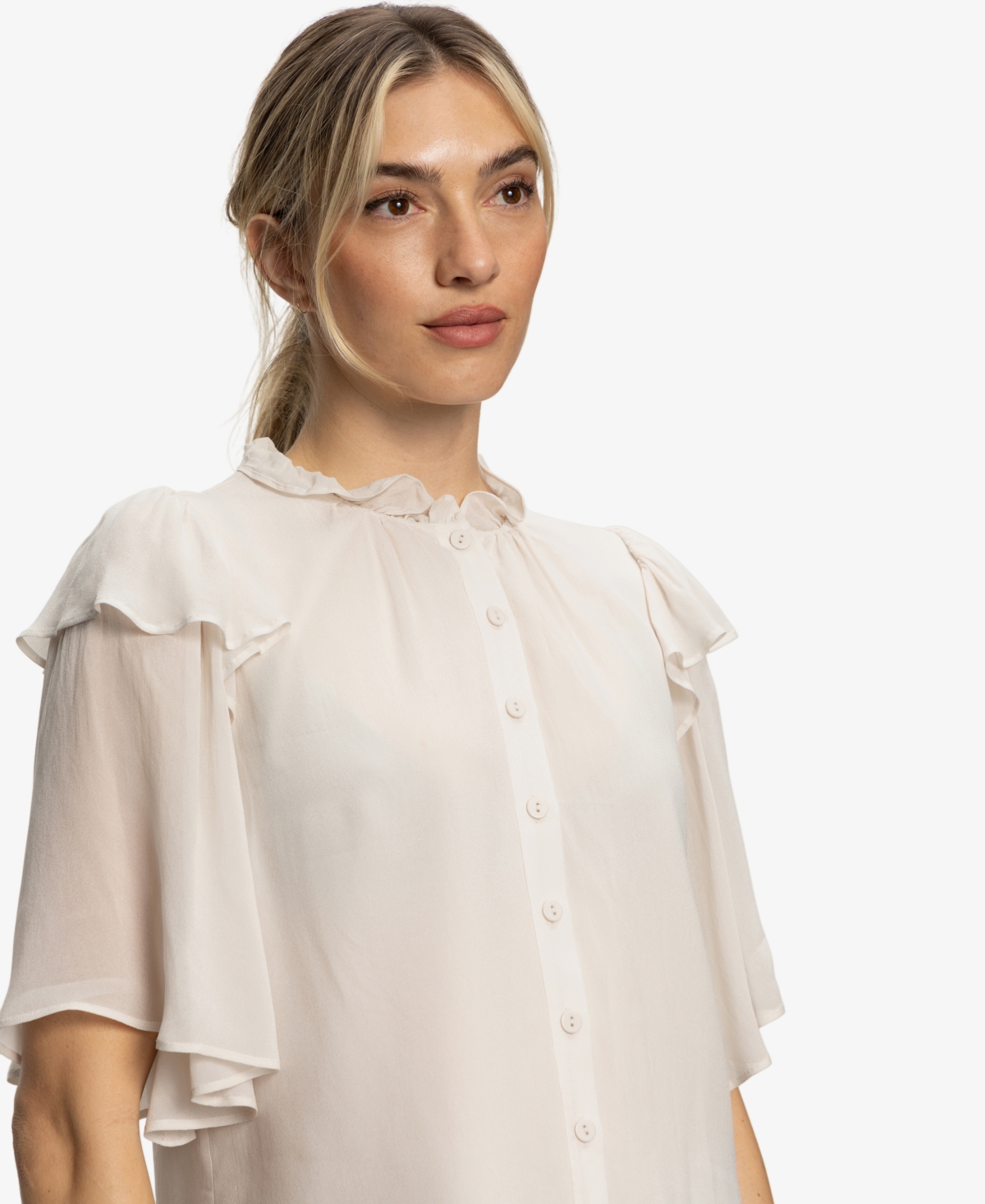 Sanctuary Deja Vu Ruffle Flutter Sleeve Button-up Shirt In White