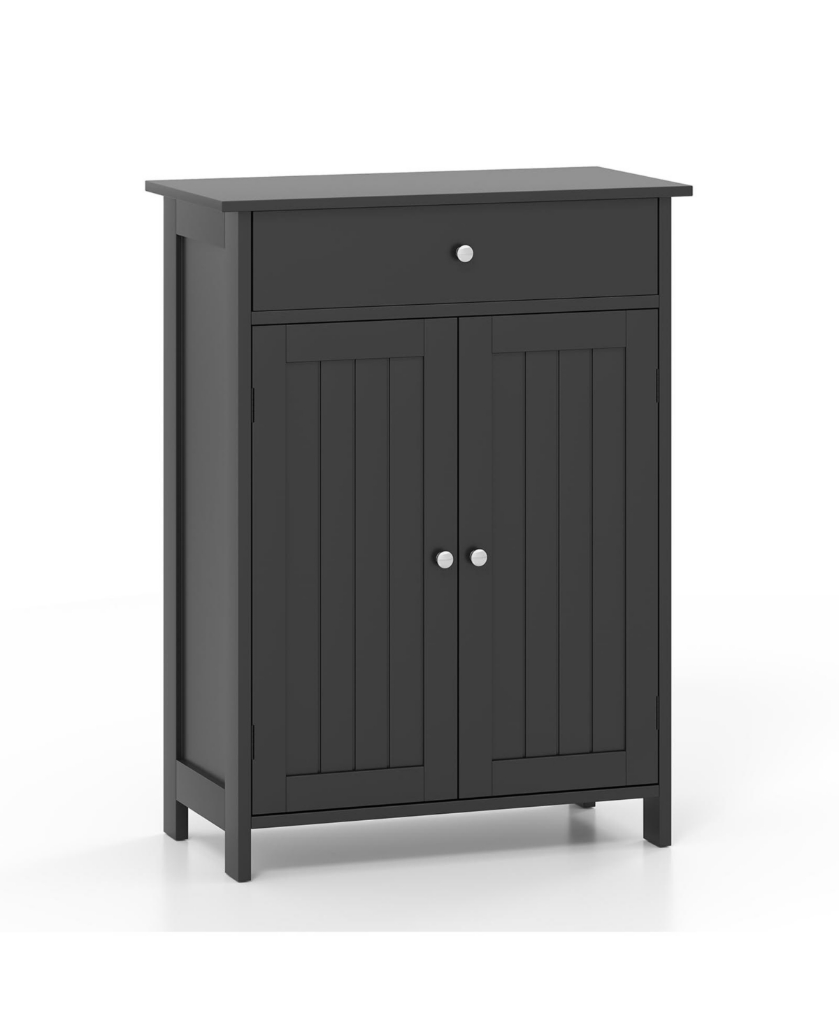 Bathroom Floor Cabinet Freestanding Storage Organizer with 2 Doors - Black