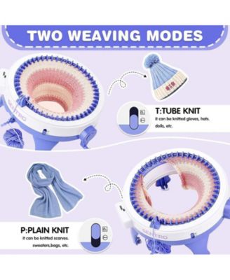 48-Needle Knitting Machine - Blue | Auto Knit Scarf, Hat, Sweater | Easy for Beginners, Includes Tools & Guide