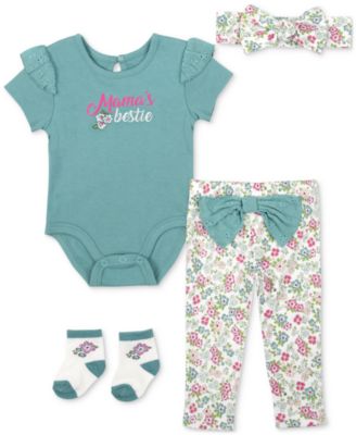 Baby Essentials - Baby Girls Mama's Bestie Bodysuit, Headband, Pants & Socks, 4 Piece Set
