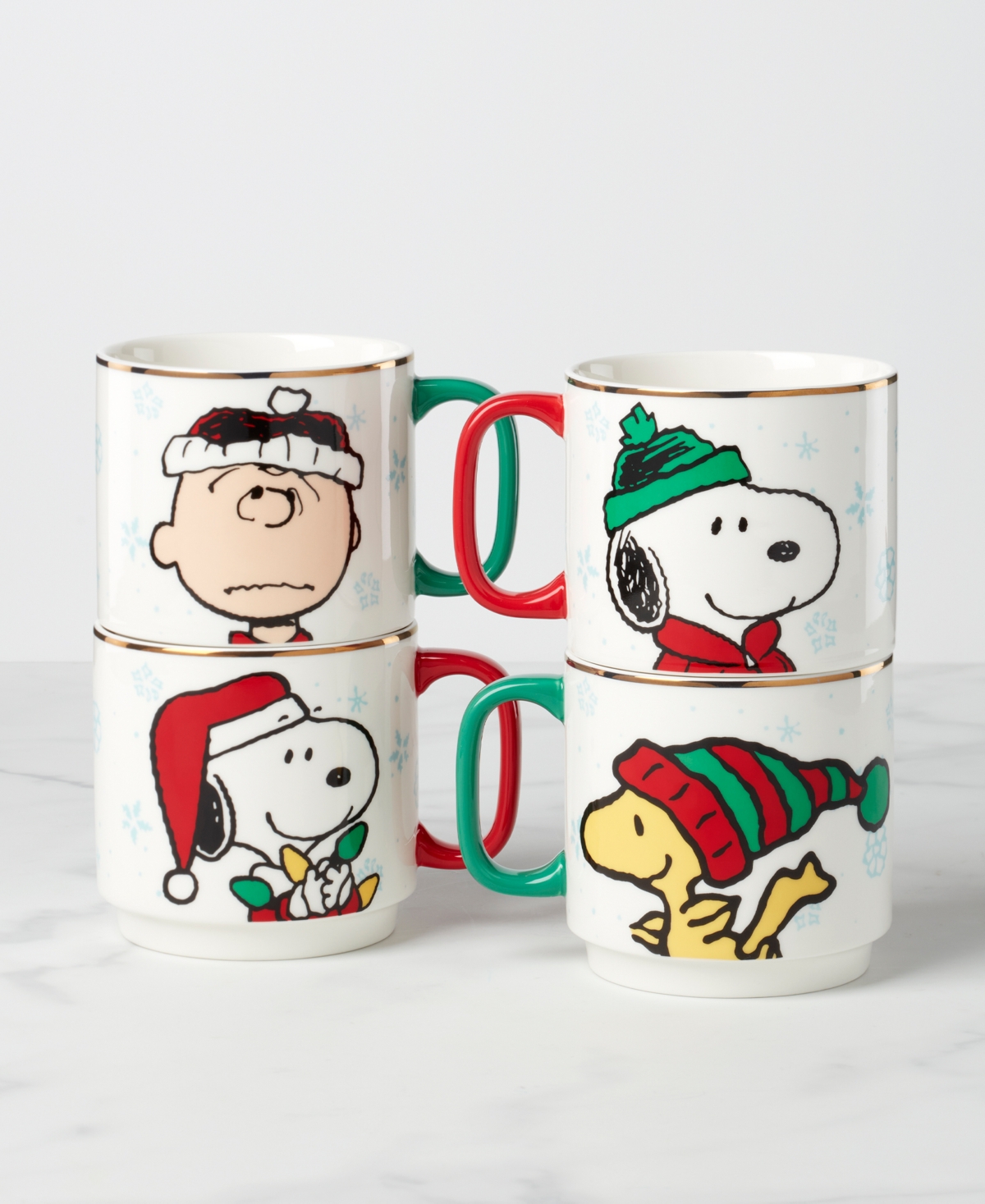 Lenox Snoopy Christmas Stackable Mugs, Set Of 4 In Multi
