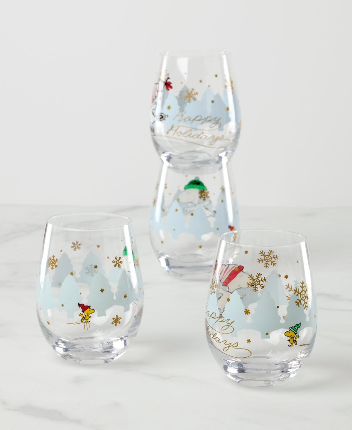 Lenox Snoopy Skating Christmas Tumblers, Set Of 4 In Transparent