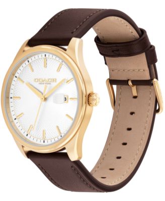 Men's Oliver Brown Leather Calfskin Strap Watch, 41mm