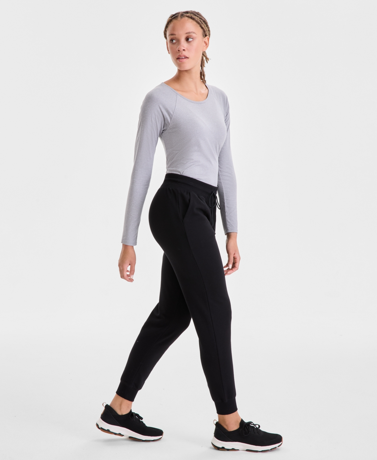 Id Ideology Women's Relaxed High-rise Fleece Joggers, Macy's Exclusive In Black