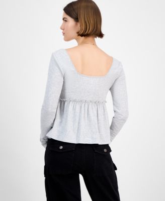 Juniors' Long Sleeve Knit Babydoll Top