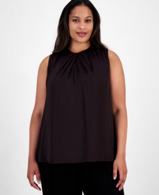 Anne Klein - Plus Size Pleat-Neck Sleeveless Blouse