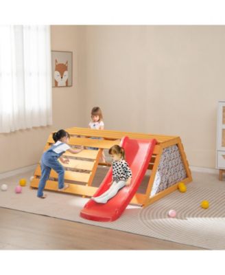 5-in-1 Jungle Gym Wooden Indoor Playground with Slide Rock Climbing Wall Rope Wall Climber