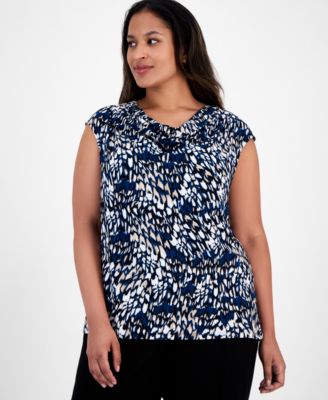 Anne Klein - Plus Size Printed Cowl-Neck Extended-Shoulder Blouse