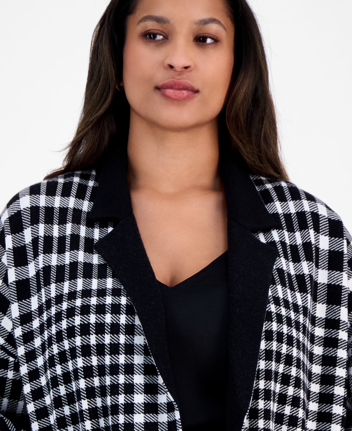Ak Anne Klein Plus Multi-Plaid Long-Sleeve Blazer