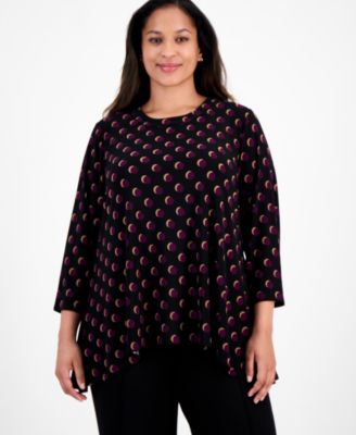 AK Anne Klein - Plus Size Printed Asymmetric-Hem Tunic