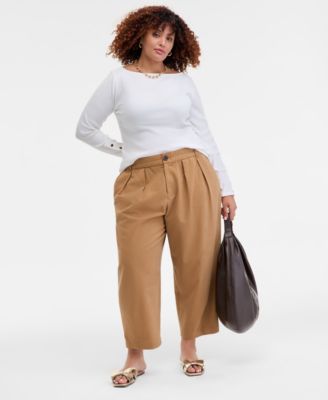 Trendy Plus Size Button-Cuff Boatneck Top, Macy's Exclusive