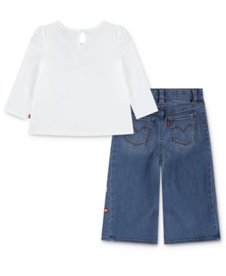 Baby Girls Crochet Logo Top and Wide-Leg Jeans, 2 Piece Set