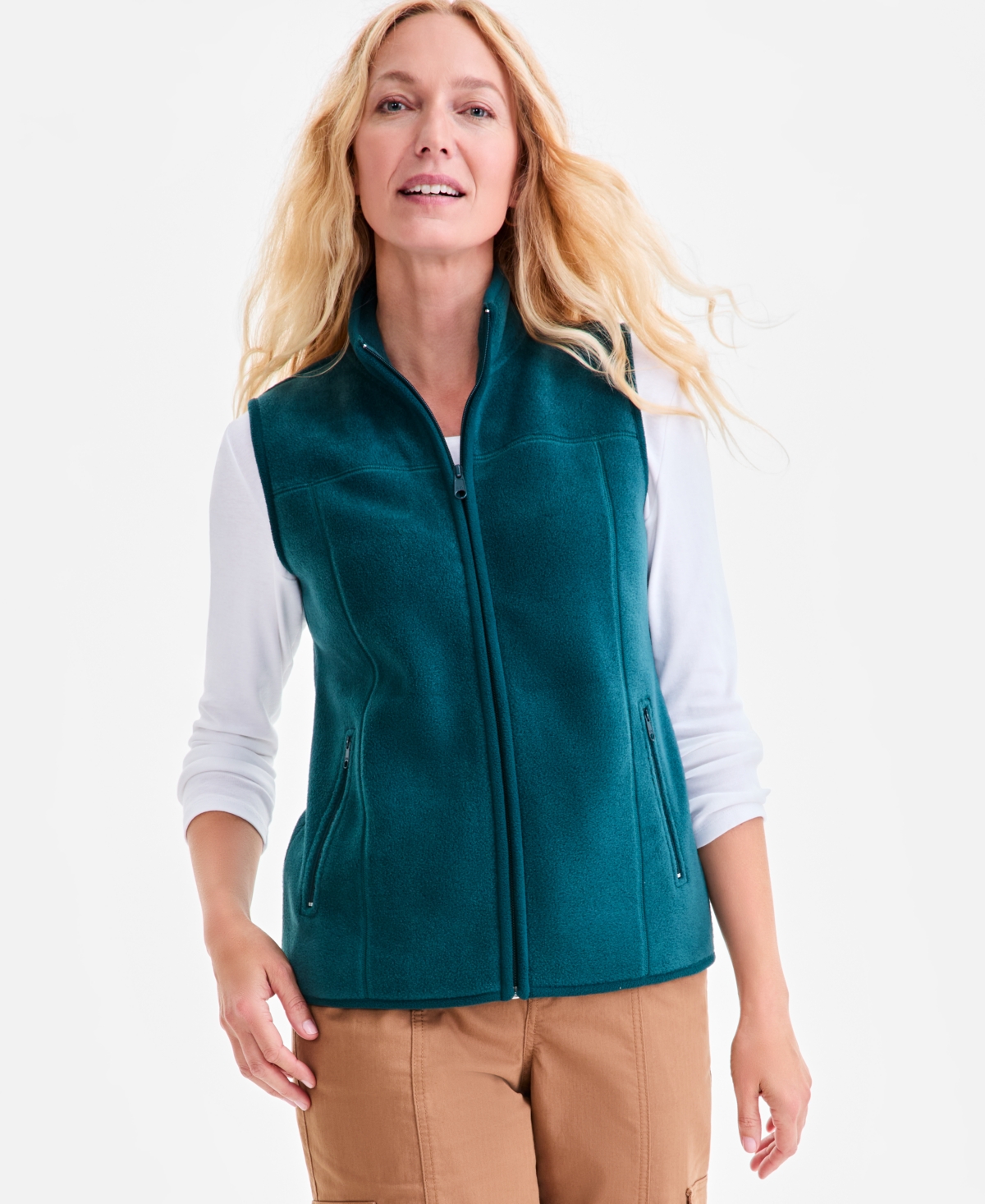 Style & Co Women's Zip-front Polar Fleece Vest, Created For Macy's In Green