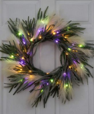 24" Artificial Balsam Fir Pine and Pampas Wreath LED Lights