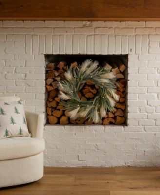 24" Artificial Balsam Fir Pine and Pampas Wreath LED Lights