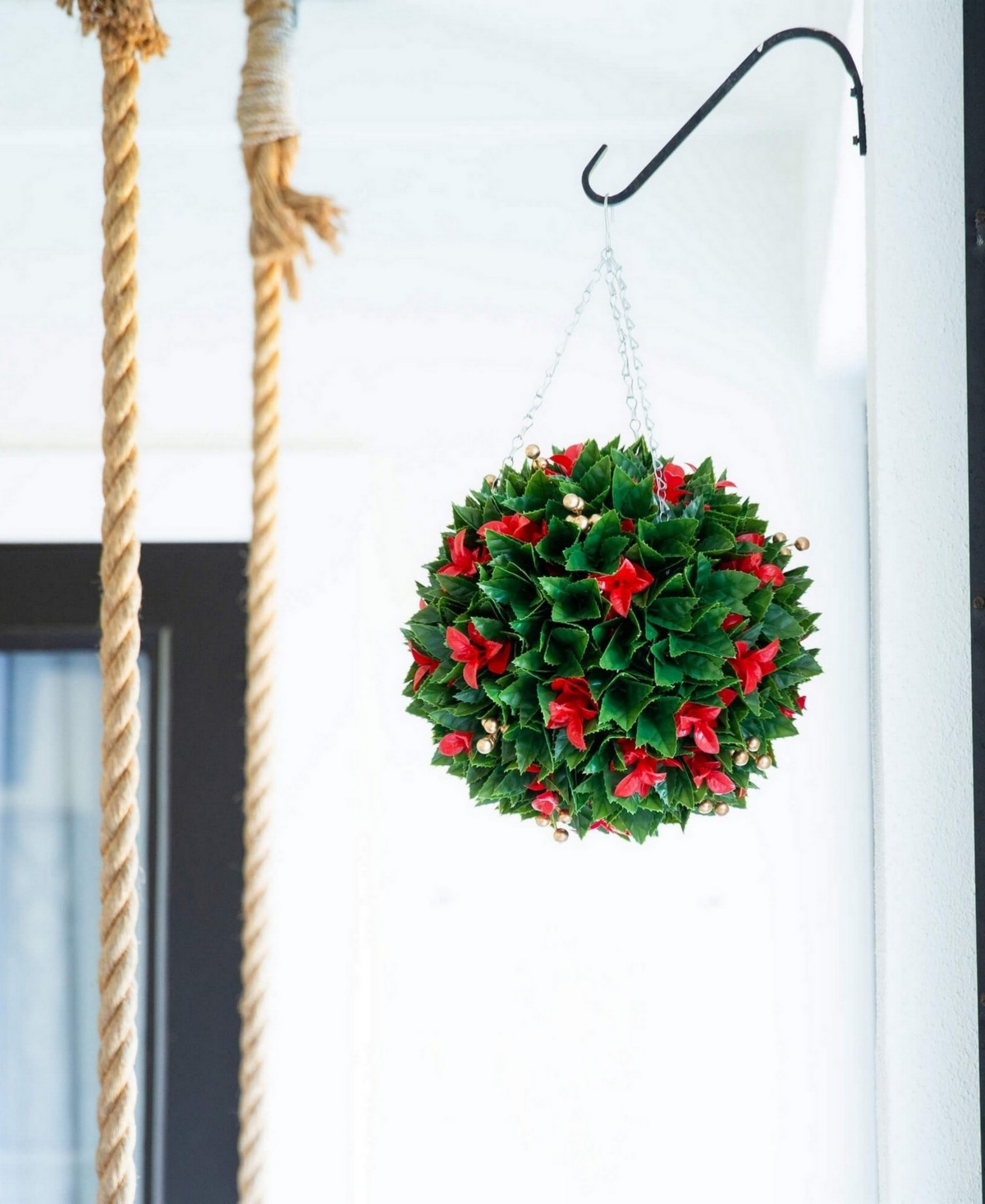Nearly Natural 15" Uv Resistant Artificial Tip Photinia Christmas Hanging Ball Indoor And Outdoor In Multi