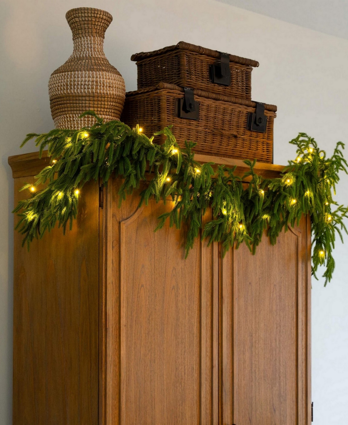 Nearly Natural 6" Pre-lit Artificial Touch Norfolk Island Pine Garland Led Lights In Green