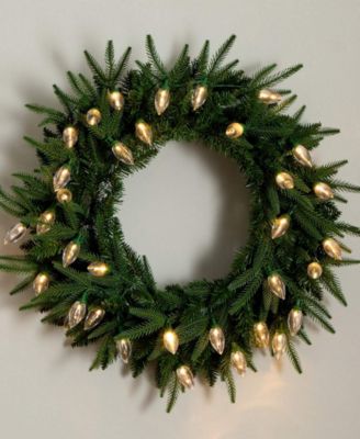 24" Pre-Lit Artificial Luxembourg Pine Christmas Wreath Bulb LED Lights