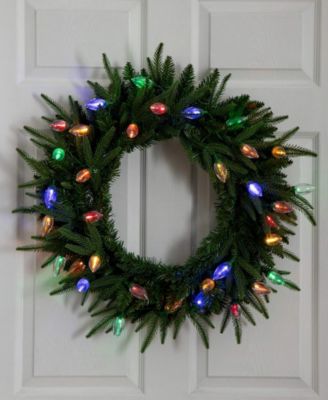 24" Pre-Lit Artificial Luxembourg Pine Christmas Wreath Bulb LED Lights