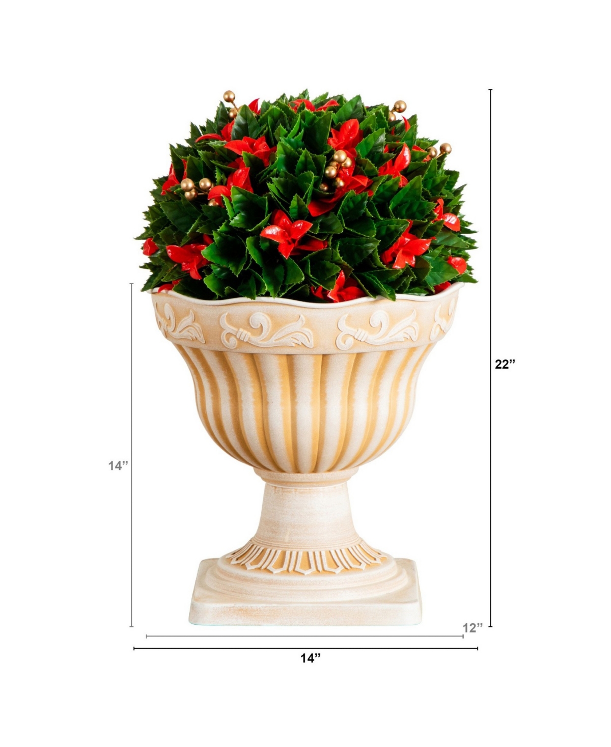 Nearly Natural 22" Uv Resistant Artificial Christmas Ball In Classic Decorative Planter Indoor And Outdoor In Multi