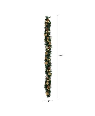 9" Pre-Lit Artificial Golden Frosted Christmas Garland LED Lights Pinecones and Ornaments