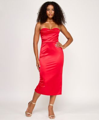 Emerald Sundae - Women's Strapless Lace-Bodice Midi Dress