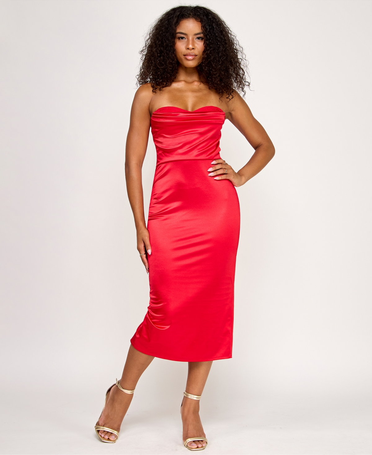 Juniors' Strapless Lace-Bodice Midi Dress - Red