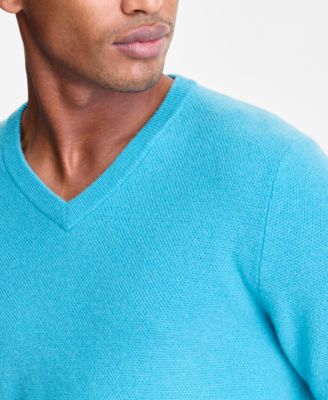 Men's Regular-Fit Textured 100% Cashmere V-Neck Sweater T-Shirt, Macy's Exclusive
