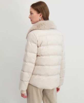 Women's Faux-Fur-Collar Hooded Puffer Coat