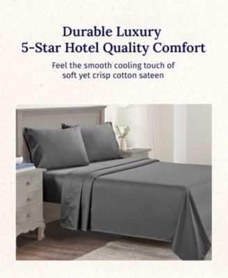 600-Thread Count 100% Cotton Sateen Soft & Crisp 4-Pc. Sheet Set, Queen