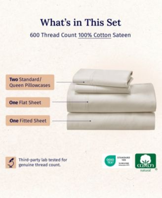 600-Thread Count 100% Cotton Sateen Soft & Crisp 4-Pc. Sheet Set, Queen