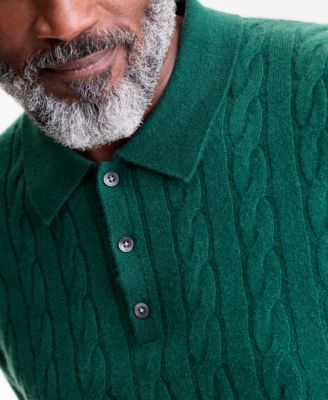 Men's Regular-Fit Cable-Knit 100% Cashmere Sweater Polo Shirt, Macy's Exclusive  