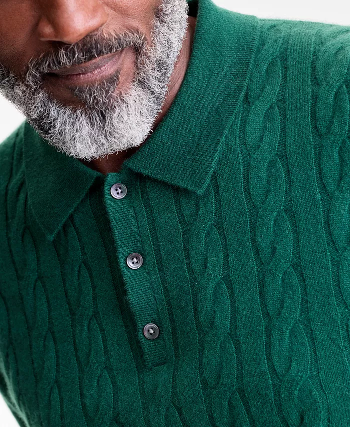 Men's Regular-Fit Cable-Knit 100% Cashmere Sweater Polo Shirt - thumbnail 3