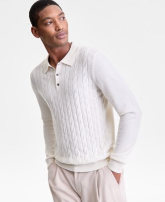 Club Room Men's Regular-Fit Cable-Knit 100% Cashmere Sweater Polo