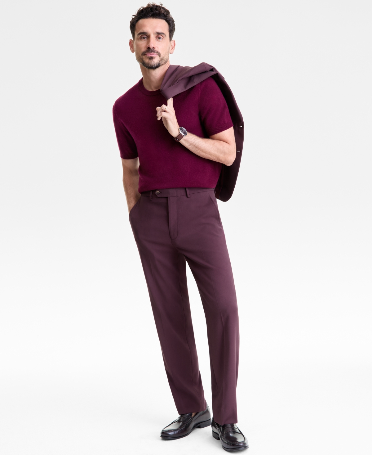 Club Room Men's Regular-fit Textured 100% Cashmere Sweater T-shirt, Macy's Exclusive In Red