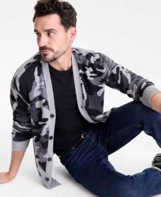 Club Room - Men's 100% Cashmere Camo-Print V-Neck Cardigan