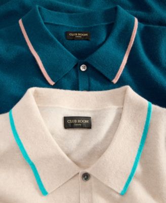 Men's Regular-Fit Tipped 100% Cashmere Sweater Polo Shirt, Macy's Exclusive